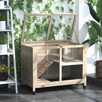 Pet cage / Wood Rabbit Hutch-Natural - view 2
