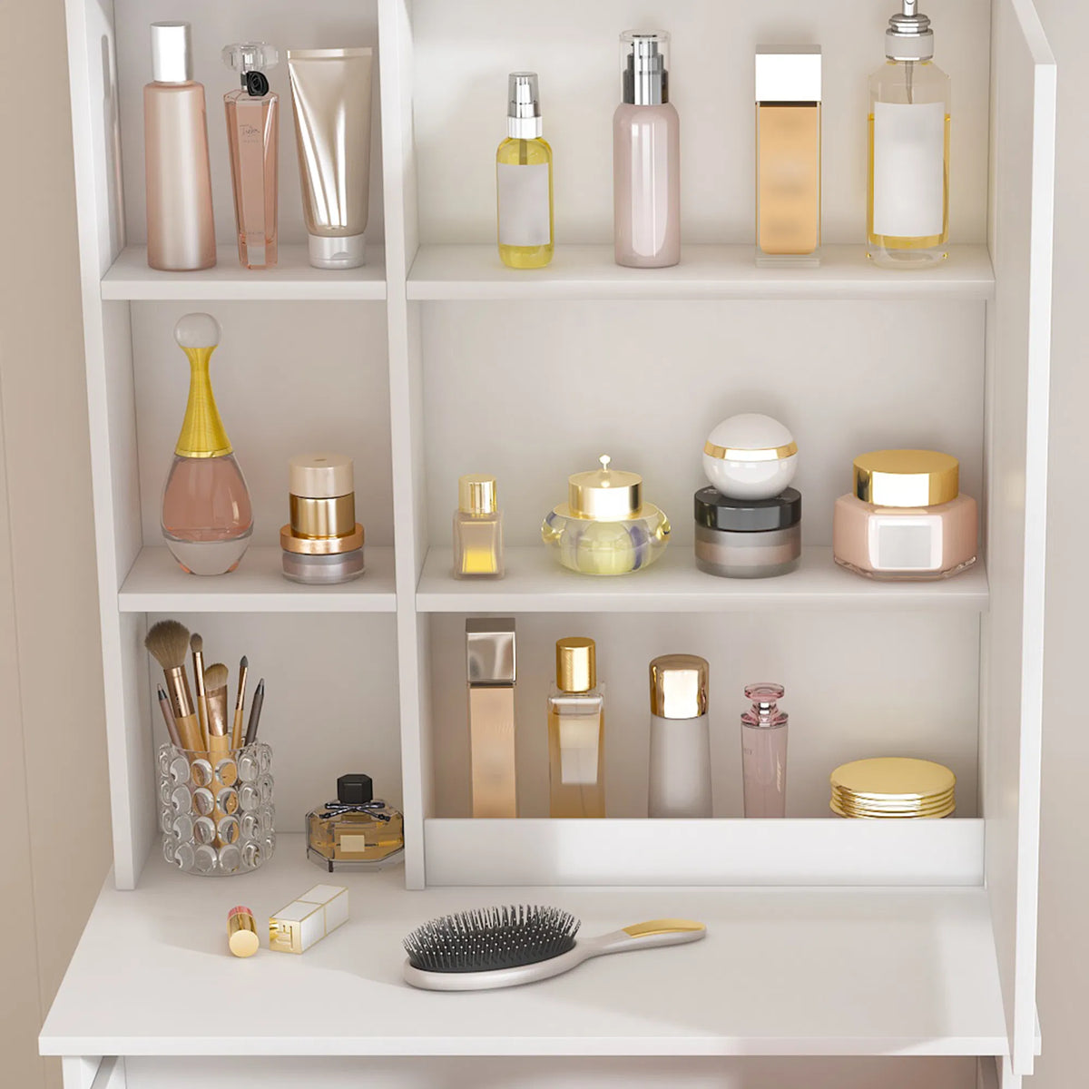 Modern Mini Dressing Table with LED-lit Mirror & Hidden Storage,Includes Padded Stool,Adjustable Brightness Vanity Desk - view 5