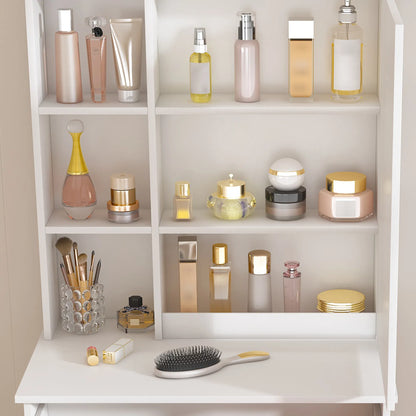 Modern Mini Dressing Table with LED-lit Mirror & Hidden Storage,Includes Padded Stool,Adjustable Brightness Vanity Desk - view 5