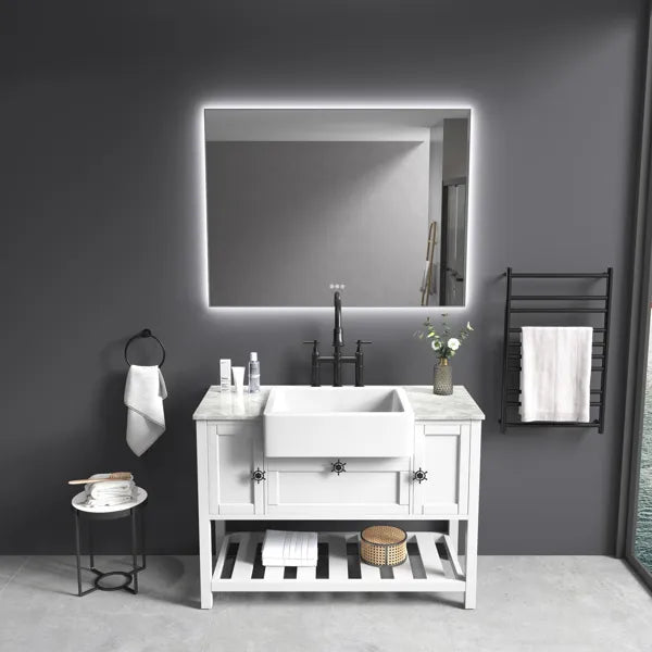 48x36 Inch LED Backlit Bathroom Mirror with Metal Frame, Wall Mounted Vanity Mirror with Smart Touch Button, Anti-Fog - view 4
