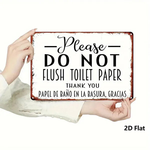 Vintage Bilingual Do Not Flush Toilet Paper Metal Sign English Spanish Bathroom Plaque Christmas Decor - view 2