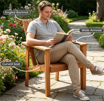 Natural Finish Acacia Wood Adirondack Chair, Ergonomic Backrest & Extra Armrests Heavy Duty Outdoor Lounge Chair - view 5