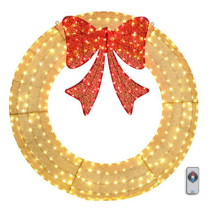 60in Pre-Lit Outdoor Christmas Wreath Decoration, LED Metal Holiday Decor For Home Exterior, Garden W 400 Lights, Bow