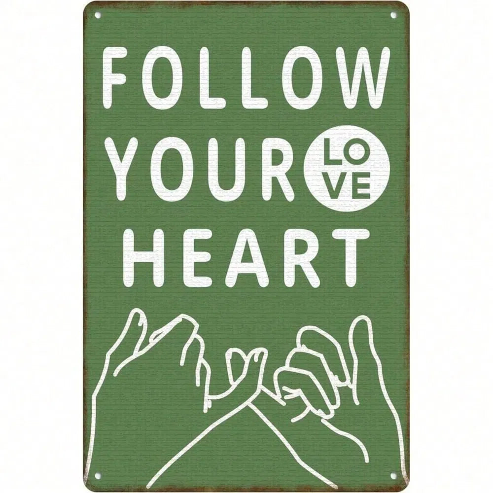 Vintage Follow Your Heart Hand In Hand Pact Metal Wall Sign 12x8 Inch Rustproof Durable Romantic Art Decor Easy To Hang - view 6