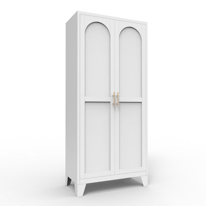 61'' 2 Shapely Doors Cabinet, Metal Storage Cabinet With Doors And Adjustable Shelves, For Bedroom, Living Room White - view 4