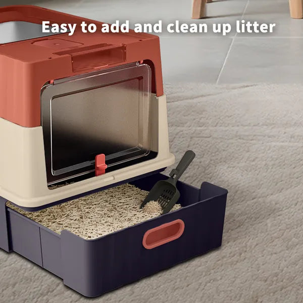 Simple Drawer Style Red Cat Litter Box, Humanized Design, Does Not Occupy Household Storage Space - view 5