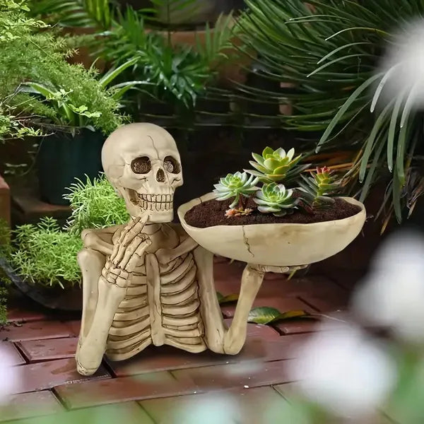 Skull Tray Ornament With Bowl Unique Skeleton Design For Indoor & Outdoor Decor, Perfect For Halloween, Day Of The Dead - view 4