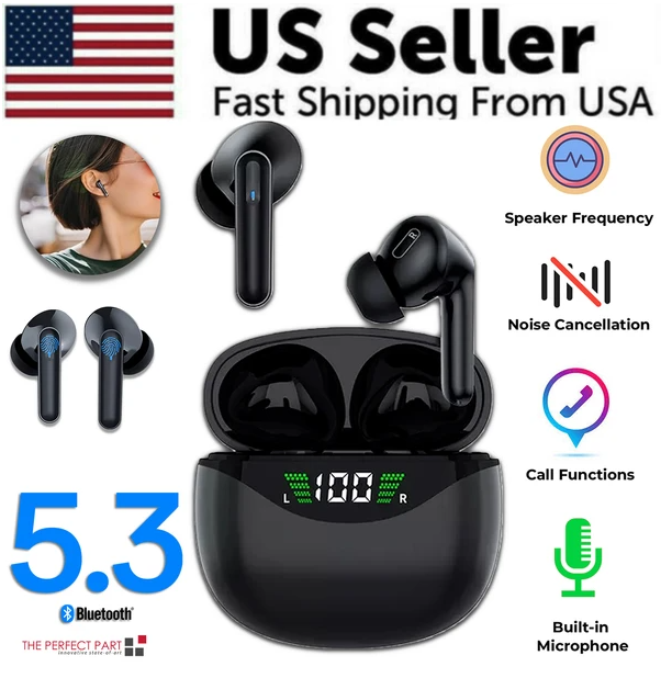 Bluetooth Earbuds Headset 5.3 Wireless Noise Cancelling TWS Trucker Waterproof
