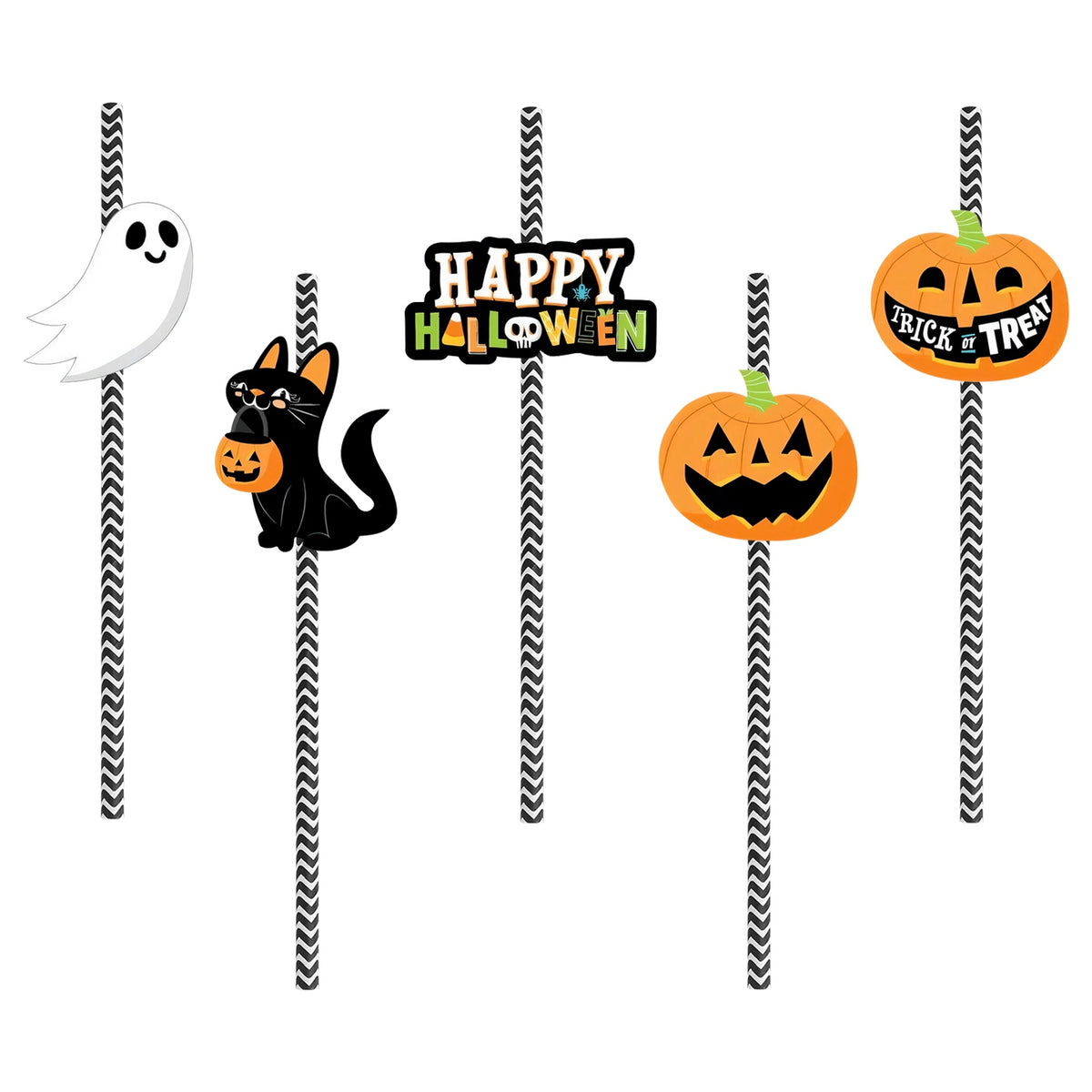 Set Of 25Pcs Halloween Party Striped Decorative Straws Disposable Drinking Straws Paper Straw Decor Happy Halloween - view 9