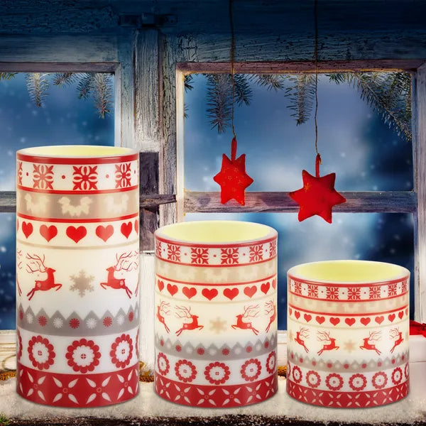 3Pcs Quantity Options Christmas Flameless LED Candles Deer Flickering Candle Lights Pillar Candles With 3 Lighting - view 5