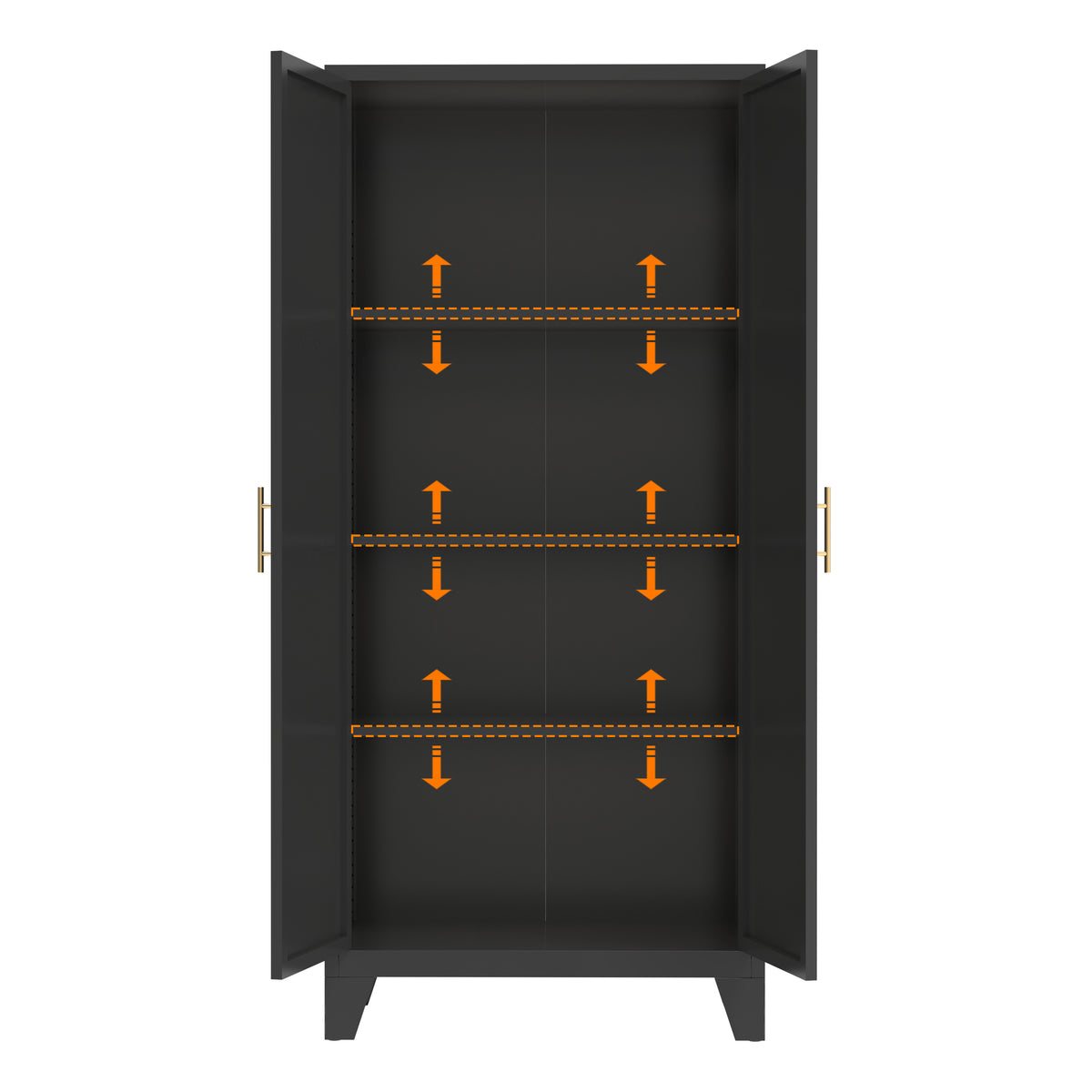 61'' 2 Shapely Doors Cabinet, Metal Storage Cabinet With Doors And Adjustable Shelves, For Bedroom, Living Room Black - view 2