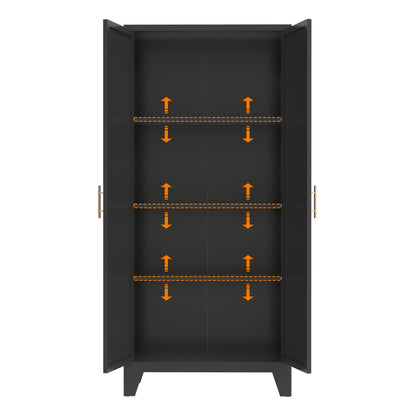 61'' 2 Shapely Doors Cabinet, Metal Storage Cabinet With Doors And Adjustable Shelves, For Bedroom, Living Room Black - view 2