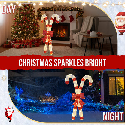 Lighted Candy Cane And Red Bowknot Christmas Decorations, Pre-lit 2D Holiday Decor With 100 Warm White LED Lights - view 10