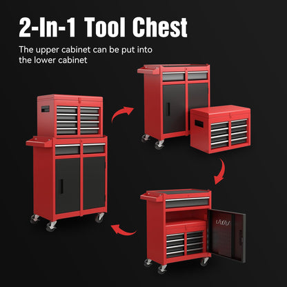 Tool Chest, 5-Drawer Rolling Tool Storage Cabinet With Detachable Top Tool Box, Liner, Universal Lockable Wheels - view 7