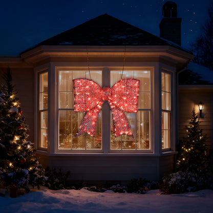 Pre-lit Outdoor Giant Bowknot Christmas Decoration, Lighted Metal Frame With 124 Warm White LED Lights - view 10