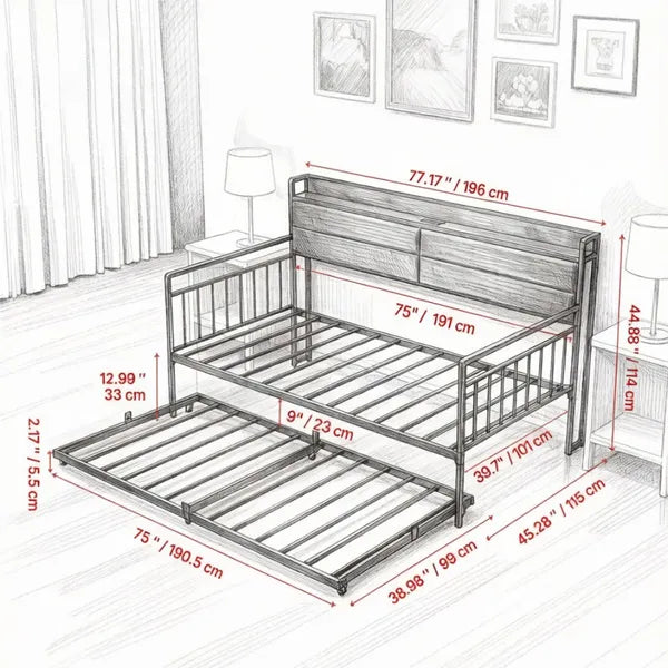 Twin Size Daybed Frame Only Bed Frame - view 5