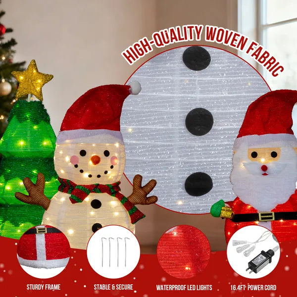 Set Of 3 Lighted Santa And Snowman And Xmas Tree Christmas Decorations - view 5