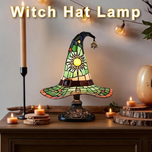 Witch Hat Lamps, Handcrafted Stained Glass Resin Wizard Hat Light Gothic Table Lamp For Halloween Decor - view 4
