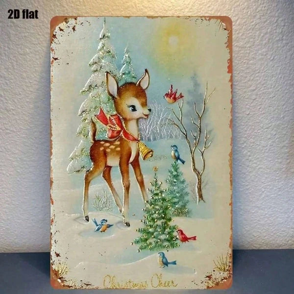1PC Rustic Iron Metal Wall Sign Winter Reindeer Snowy Woods Pattern No Text Christmas Holiday Home Outdoor Wall Art
