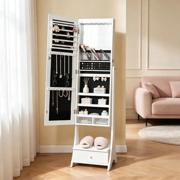 Vintage Style Jewelry Cabinet With 3 Shelves And Foldable Storage - view 4