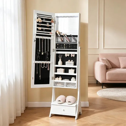 Vintage Style Jewelry Cabinet With 3 Shelves And Foldable Storage - view 4