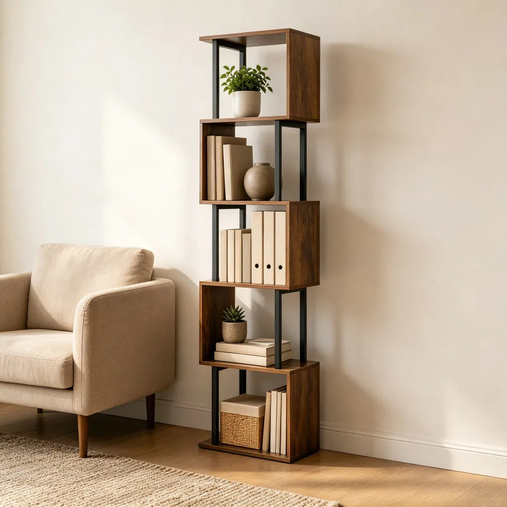 5-Tier S-Shaped Bookshelf, Modern Geometric Freestanding Display Shelf with Heavy-Duty Metal Frame - view 8