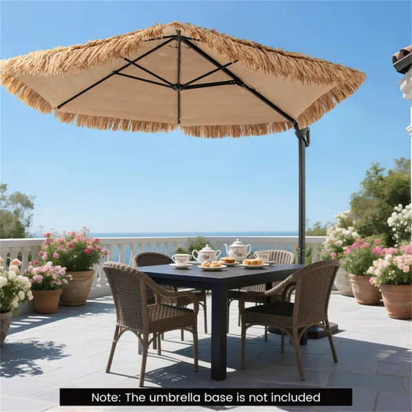 9.5ft Tropical-Style Outdoor Umbrella (Natural+Black) - 2-Tier Vented, Sun Protection, Backyard/Poolside Decor - view 2