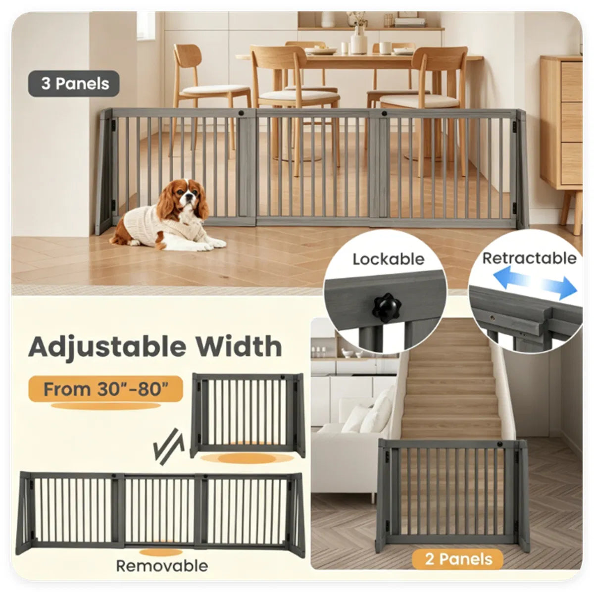 Adjustable Expandable Wooden Pet Gate 22 Inch Tall Freestanding Safety Fence - view 7
