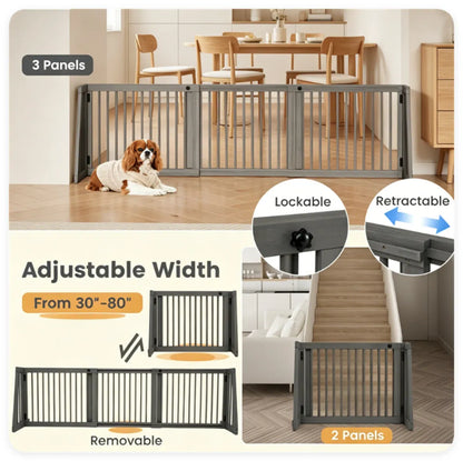 Adjustable Expandable Wooden Pet Gate 22 Inch Tall Freestanding Safety Fence - view 7