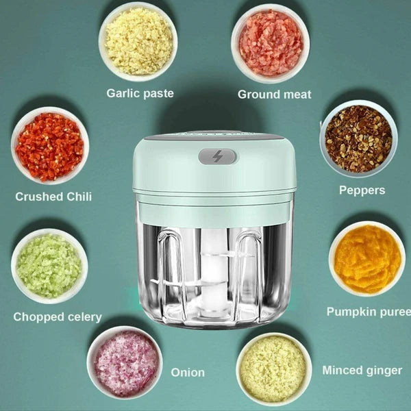 Electric 300ML Garlic Press Chopper Chili Onion Fruits Meat Mincer Blender Mixer - view 6