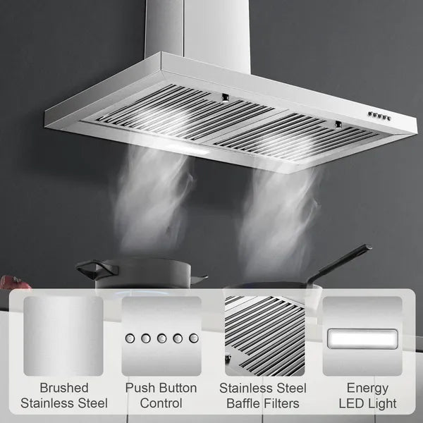 Range Hood 30 Inch, Wall Mount Range Hood Ducted/Ductless, Kitchen Hood In Stainless Steel - view 2