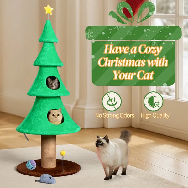 59in Large Tall Christmas Tree Cat Tower With 2 Cat Condos & Scratching Post - view 3