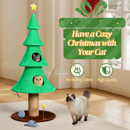 59in Large Tall Christmas Tree Cat Tower With 2 Cat Condos & Scratching Post - view 3