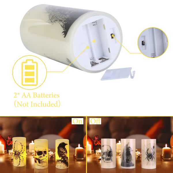 3 Pack Halloween Flameless Candle Lamp With Timer Setting Battery Operated Warm Orange Light Candles For Halloween - view 3