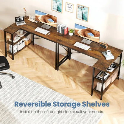 L-shaped Office Desk, 39-55inch Computer Desk, Writing Work Desk With Reversible Storage Rack - view 6