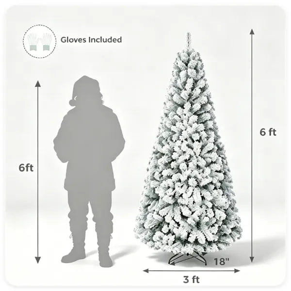 6 FT Snow Flocked Artificial Christmas Tree With 600 Branch Tips, Hinged PVC Xmas Tree Foldable Metal Stand Flame - view 3