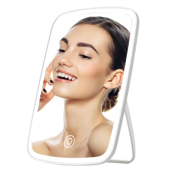 5.98x8.62in Lighted Makeup Mirror Vanity Desk Mirror Small LED Mirror With 3 Light Colors Touch Screen Brightness