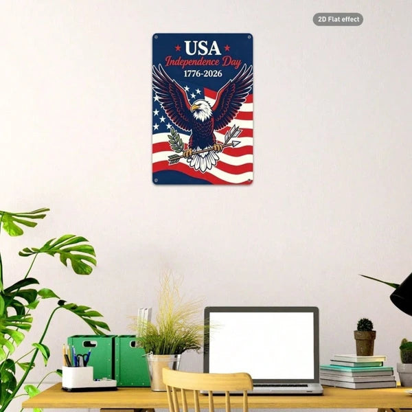 American 1776-2026 Independence Day Aluminum Tin Sign, Bald Eagle & Flag Wall Art, Art - view 3