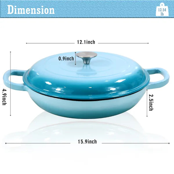 COOKWIN Cast Iron Casserole Braiser 3.8 Quart Heavy Duty Casserole Skillet With Lid And Dual Handles Porcelain Enameled - view 4