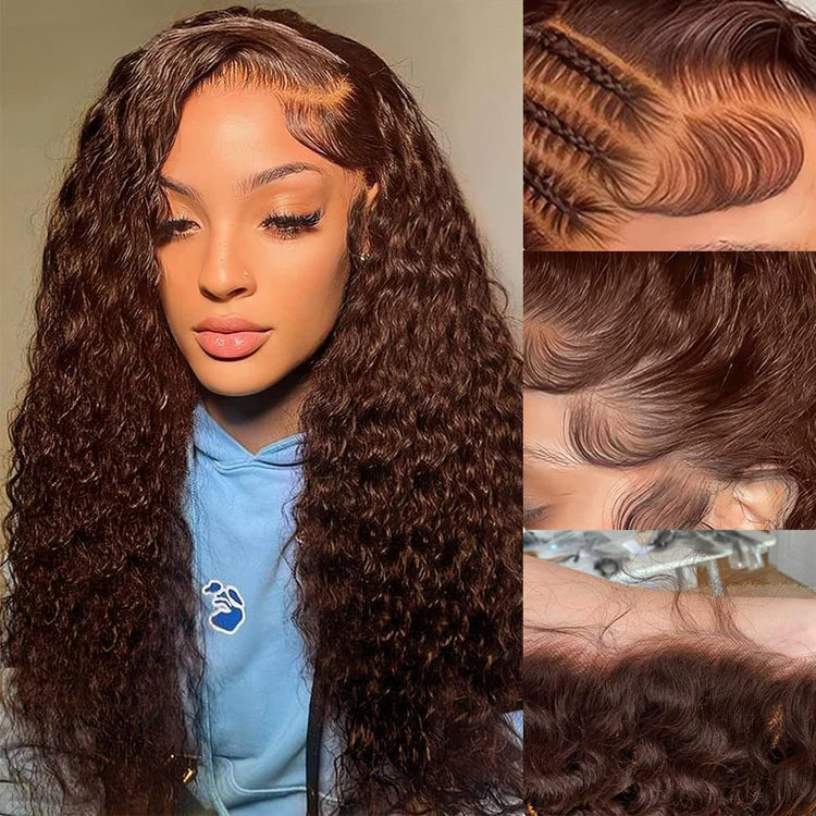4x4 Lace Water Wave Human Hair Wig, Brown, Density - view 7