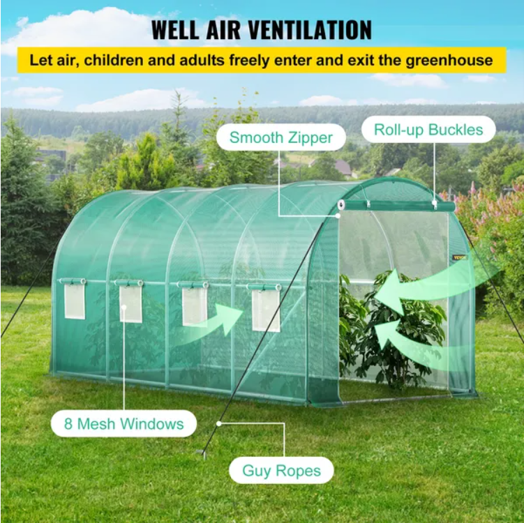 VEVOR Walk-in Tunnel Greenhouse, 14.8 X 6.6 X 6.6 Ft Portable Plant Hot House W Galvanized Steel Hoops, 1 Top Beam - view 7