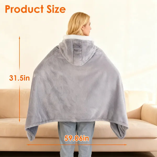 Wearable Heated Throw Blanket Double-Sided Flannel Portable Electric Heating Hoodie For Women Men Machine Washable - view 5