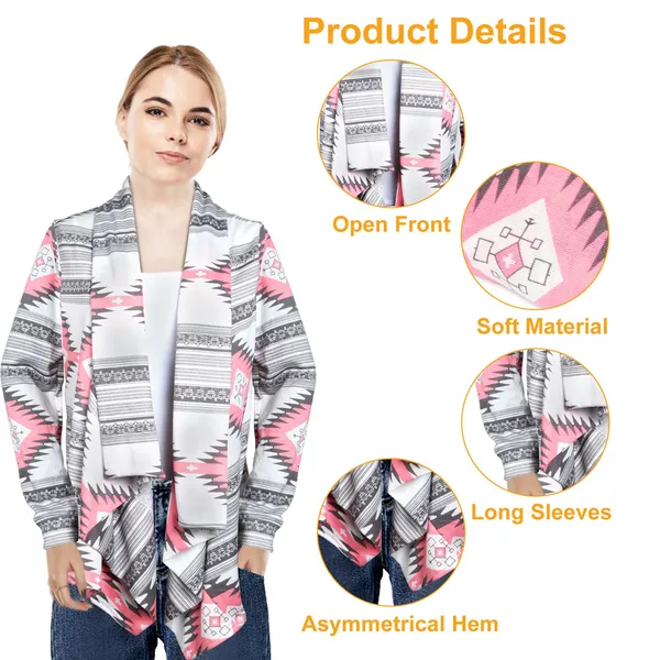 Women Open Front Cardigan Long Sleeve Shawl Neck Breathable Cardigan Well - view 4