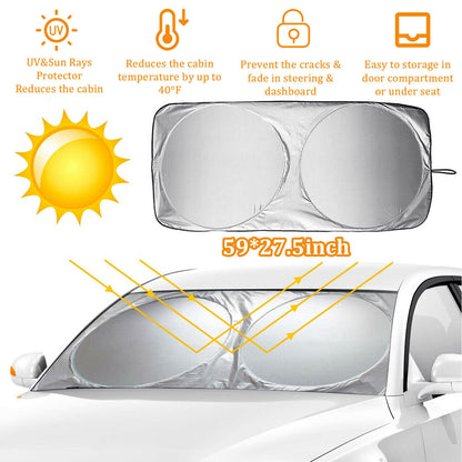 Foldable Car Windshield Visor Sun Protector Cover Front Rear Sun Block Window Sun Shade Auto Sunshade With Suction Cup