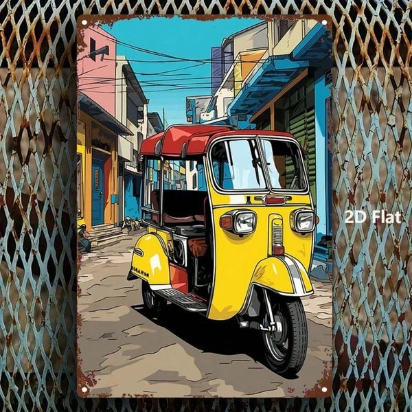 Vintage Auto Rickshaw Metal Sign 8x12 Inch, Retro Tuk Tuk Tin Plaque Wall Decor - view 2
