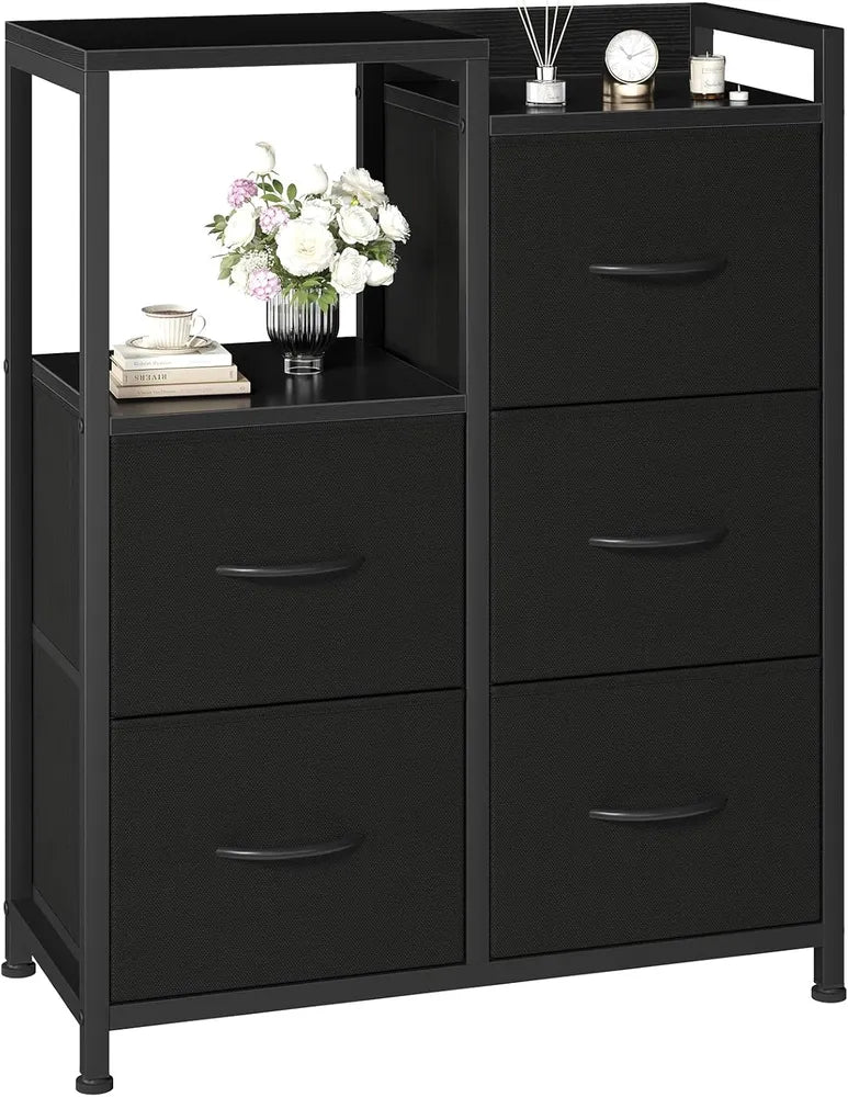 5 Drawer White Dressers For Bedroom 2 Tier Shelf Shelf Small Fabric Dresser For Closet Sturdy Metal Frame Modern Style - view 8