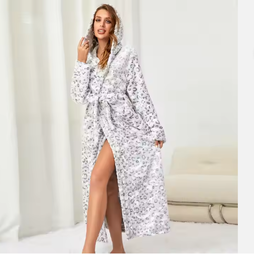 Local Stock Plush Oversize Winter Soft Warm Long Flannel Bathrobe With Hooded Women Thick Night Fleece Bath Robes - view 4