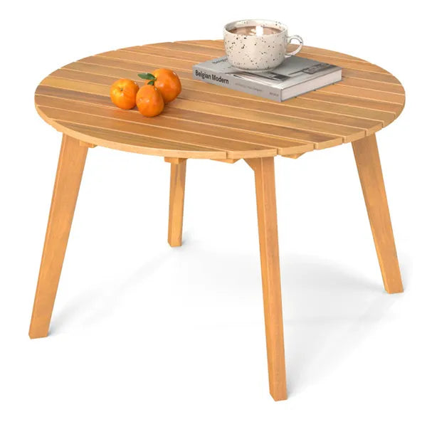 24.5" X 24.5" X 16" Premium Acacia Wood Round Side Table, 165 LBS Weight Capacity Outdoor End Table For Patio