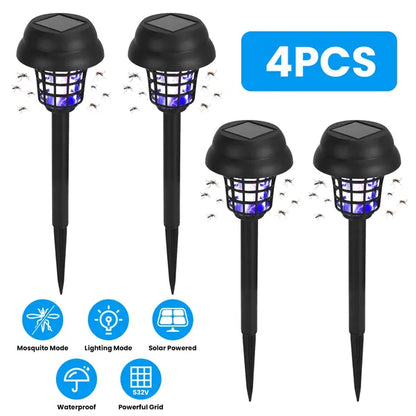 4 Pack Solar Powered Mosquito Zapper Outdoor Insect Killer Torch Waterproof Bug Zapper With UV Light White Light