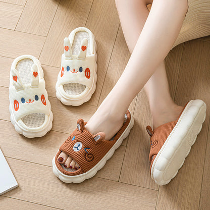 Cartoon Open Toe Couple Hemp Slippers - view 3
